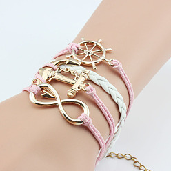 Pink Многорядные браслеты из искусственной кожи для женщин и мужчин, розовые, 6-3/4~7-1/8 дюйм (17~18 см)