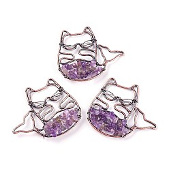 Amethyst Natural Amethyst Big Pendants, with Brass Findings, Animal, Red Copper, 44x50x6mm