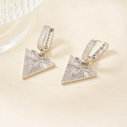 Золотой Элегантные треугольные серьги-кольца из латуни с прозрачным кубическим цирконием, золотые, 35x20 мм