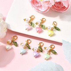 Золотой Акриловые подвесные украшения с имитацией жемчуга, сердце, с прозрачным акрилом и АБС-пластиком, имитация жемчуга, золотые, 29.5 мм