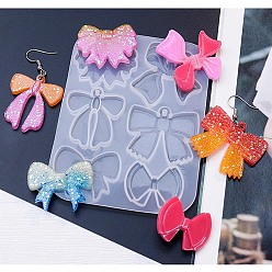 Bowknot DIY Pendant Silicone Molds, Resin Casting Molds, for UV Resin, Epoxy Resin Jewelry Makings, Bowknot, 107x79x4mm, Hole: 5.5mm, Inner Diameter: 30~41x21~29mm