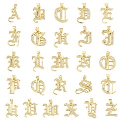 Letter Латунные микро проложить кубического циркония подвески, стойки покрытие, без свинца и без кадмия, долговечный, реальный 18 k позолоченный, буквы, 18~23x15~24.5x1.8 мм, отверстие : 3.5x5 мм