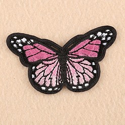 Hot Pink Computerized Embroidery Cloth Iron on/Sew on Patches, Costume Accessories, Appliques, Butterfly, Hot Pink, 46x78mm
