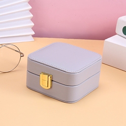 Серебро Имитация кожи коробки ювелирных изделий, с бархатом и зеркалом внутри, для колец, , Серьги, хранение колец, квадратный, серебряные, 10x10x5.8 см