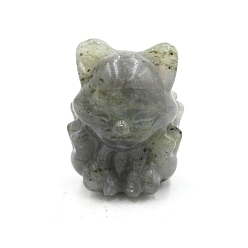 Лабрадорита Резные статуэтки из натурального лабрадорита для украшения рабочего стола домашнего офиса, лиса, 25x21x32 мм