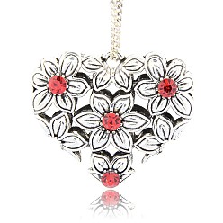 Гиацинт Антикварные посеребренные подвески в форме сердца со стразами, гиацинт, 35x40x14 мм, отверстие : 3 мм