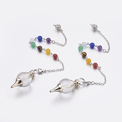 Хрусталь Биолокационные маятники из натурального кварца, со смешанной каменной и латунной фурнитурой, чакра, круглые, платина, 240~245 мм