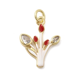 Настоящее золото 18K Латунные микро проложить кубического циркония подвески, цветок, с прыгающим кольцом и эмалью, без кадмия и без свинца, стойки покрытие, долговечный, реальный 18 k позолоченный, 18.5x14.5x2.5 мм, отверстие : 3.4 мм