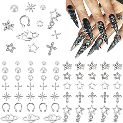 Silver 145Pcs 3 Styles Plastic & Resin & Zinc Alloy Rhinestone Cabochons, Nail Art Decoration Accessories, Mixed Shapes, Silver, 4~6mm