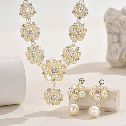 Серебро Комплекты из цепочек-цепочек с цветочным сплавом, кристаллами, стразами и пластиковыми жемчужинами и серег-гвоздиков, серебряные, 500 мм