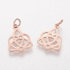 Rose Gold 304 Stainless Steel Pendants, Rose Gold, 15x12x1mm, Hole: 3mm