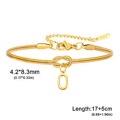 Letter O 304 Браслеты с подвесками в виде инициалов из нержавеющей стали, браслеты из змеиной цепи для женщин, золотые, Письмо O, 6.69 дюйм (17 см)