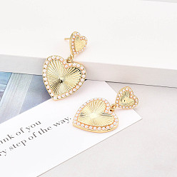 Настоящее золото 18K Серьги-гвоздики из искусственного жемчуга из латуни и АБС-пластика, сердце, реальный 18 k позолоченный, 40~41x25x3 мм, штифты : 0.8 мм