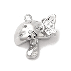 Платинированный Латунные микропаве прозрачные подвески с фианитом, без кадмия, без никеля и без свинца, гриб, Реальная платина, 15x16x6 мм, отверстие : 1.5 мм