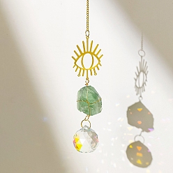 Флюорит Стекло подвесные украшения, с металлоискателем и натуральным флюоритом, подвесные украшения для домашней спальни, 260~270x30~40 мм