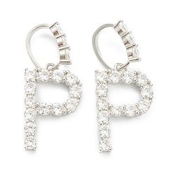 Letter P Латунные микропаве прозрачные подвески с фианитом, буквы, letter.p, 19~22.5x10.5~20x2.5 мм, отверстие : 9.5x6 мм