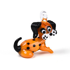 Темно-Оранжевый Подвески лэмпворк ручной работы, амулеты в виде пятнистых собак, темно-оранжевый, 27~31.5x34~37.5x17.5~18.5 мм, отверстие : 3.5~4.5x3.5~4 мм