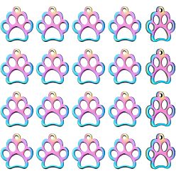 Rainbow Color 201 подвески для животных из нержавеющей стали, собака отпечатки лап, Радуга цветов, 13x12x1 мм, отверстие : 1.5 мм, 20 шт / коробка