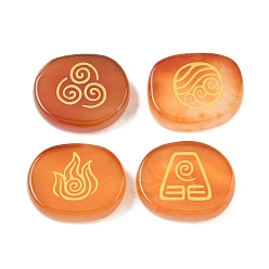 Красный Агат 4шт 4 стили натуральный сердолик дисплей украшения, фигурка для украшения дома, энергетический камень рейки для исцеления, овал с символами воздуха, пожар, элементы воды и почвы, 25x20x7~7.5 мм, 1 шт / стиль