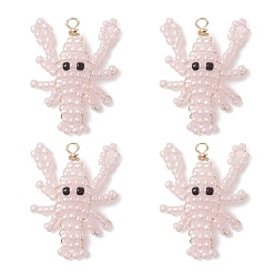 Pink Стеклянные подвески из бисера, креветочное очарование, с медной проволокой, золотой свет, розовые, 29x25x2.5 мм, отверстие : 2.5 мм
