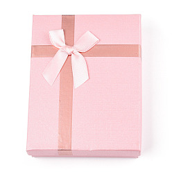 Pink Картон ювелирные изделия ожерелье коробки, с белой губкой, для ювелирной подарочной упаковки, прямоугольник с бантом, розовые, 13x10x3.1 см, внутри: 12.3×9.3см.