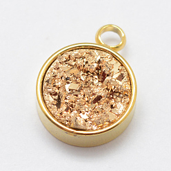 Папайя Оранжевый Гальванизированные природные друживые агатовые прелести, с латунной фурнитурой , плоско-круглые, золотые, papayawhip, 12x9x4 мм, отверстие : 2 мм