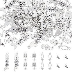 Античное Серебро 80шт. 4 стили тибетский стиль сплавные соединители подвески и шармы, рыбья кость, рыбий хвост и рыба, античное серебро, 15~49.5x8~11 мм, 20 шт / стиль
