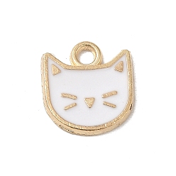 Белый Стеллаж покрытие сплава эмалью подвески, без кадмия и без свинца, золотой свет, очарование в форме кошки, белые, 14.5x13x1 мм, отверстие : 2.5 мм