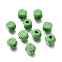 Зеленый лайм Спрей окрашены деревянные бусины, квадратный, зеленый лайм, 8x8x8 мм, отверстие : 2.5~3 мм