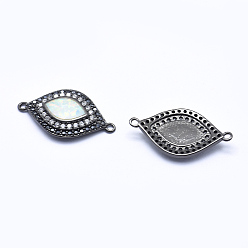 Gunmetal Brass Micro Pave Cubic Zirconia Links, with Synthetic Opal, Eye, Gunmetal, 21x12x2.5mm, Hole: 1mm