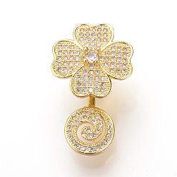 Golden Messing Mikro ebnen Zirkonia Magnetschließen, cadmiumfrei und bleifrei, Blume, golden, 28~31x17~18x12~13 mm, Bohrung: 1 mm
