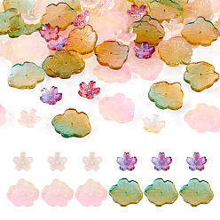 (52) Непрозрачная лаванда 100шт. 4 стили, колпачки из прозрачного стеклянного бисера с покраской, запеченные в печи, 5-лепестков цветка, с блеском порошок, разноцветные, 12~12.5x4.5~5 мм, отверстие : 1.2~1.4 мм, 25 шт / стиль