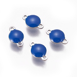 Морской Синий 304 соединительные звенья эмалированные нержавеющие, эмалированные блестки, плоско-круглые, цвет нержавеющей стали, Marine Blue, 9.5x6x3.5 мм, отверстие : 1.2 мм