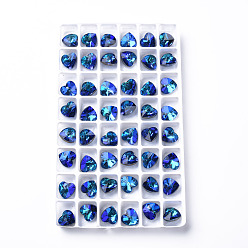 Mixed Color Heart Electroplated Glass Charms, Silver Plated Bottom, Faceted, Mixed Color, 10x10x5.5mm, Hole: 1.2mm, about 48pcs/board, 4board/box
