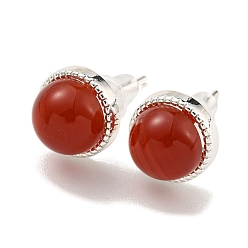 Natural Agate Natural Agate Stud Earrings, Brass Findingds for Women, Round, 10mm