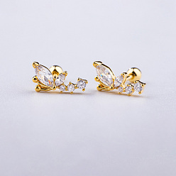 Бабочка Серьги-гвоздики с латунным паве из прозрачного кубического циркония, с 316 l хирургическими штифтами из нержавеющей стали, золотые, бабочка, Длина стержня: 6мм, штифты : 0.8 мм