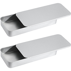 Платина 2 шт. жестяные коробки для хранения безделушек с раздвижной крышкой, прямоугольные, платина, 16.7x7x2.35 см