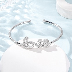 Платина Браслеты из латуни с прозрачным кубическим цирконием в микропаве, браслеты с крутящим моментом для женщин, Слово любовь, долговечный, стойки покрытие, без свинца и без кадмия, платина, внутренний диаметр: 1-3/4x2-1/8 дюйм (5.4x4.4 см)