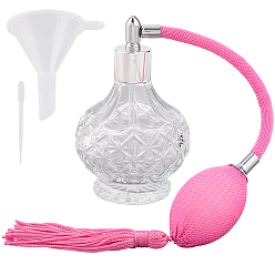 Ярко-Розовый Стекло PVE из оксида алюминия, легкий роскошный ретро-флакон для духов с подушкой безопасности, прозрачный стеклянный флакон-распылитель, с пластиковой воронкой-загрузочной воронкой и одноразовой пипеткой объемом 3мл, ярко-розовый, 23x6.75x10.8 см, емкость: 100 мл (3.38 жидких унций)