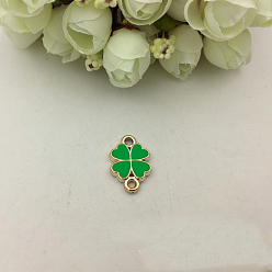 Зеленый Соединители ccb пластиковые ссылки, с эмалью, золотые, клевер, зелёные, 22x14.5x3 мм