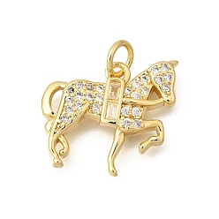 Настоящее золото 18K Латунные микропаве прозрачные подвески с фианитом, лошади прелести, долговечный, без кадмия и без свинца, реальный 18 k позолоченный, 15x17x3 мм, Перейти кольцо: 5x0.8 мм, внутренний диаметр: 3.2 мм