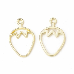 Light Gold Rack Plating Alloy Strawberry Open Back Bezel Pendants, For DIY UV Resin, Epoxy Resin, Pressed Flower Jewelry,  Cadmium Free & Nickel Free & Lead Free , Light Gold, 25x16x1.5mm, Hole: 2mm