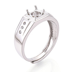 Платина Родиевое покрытие 925 стерлинговое серебро микропаве кубический цирконий солитер помолвочное кольцо регулируемые настройки, компоненты зубчатого кольца, платина, лоток: 3.4мм внутренний диаметр: 18мм