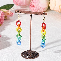 Золотой Болтающие серьги из стекла, круглые, золотые, 71x10 мм