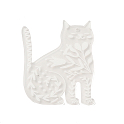 Белый Акриловые подвески, кошка, белые, 54x43x1.5 мм, отверстие : 1.6 мм