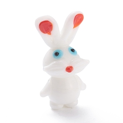 Кролик Подвесные украшения лэмпворк ручной работы, с латунной застежкой омар коготь, Китайские знаки, платина, кролик, 48.5 мм, кулон: 31x16x17 мм