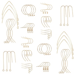 Настоящее золото 18K Латунные крючки для сережек, провод уха, реальный 18 k позолоченный, 48 шт / коробка