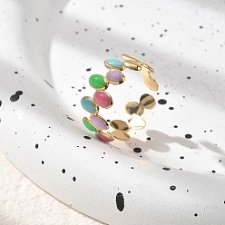 Настоящее золото 18K 304 эмалированные овальные открытые манжеты из нержавеющей стали для женщин, реальный 18 k позолоченный, 9.5 мм, регулируемый