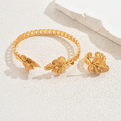 Золотой Роскошный комплект из кольца-манжеты и браслета в ближневосточном стиле с дизайном из латунных листьев для женщин, золотые