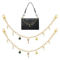 Golden 3Pcs Clover Key Star Charm Aluminum Cable Chain Bag Decorative Chains, with Alloy Clasps, Bag Replacement Accessories, Green, Golden, 400mm